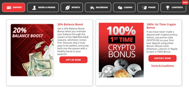BetOnline Deposit Promotions Screenshot