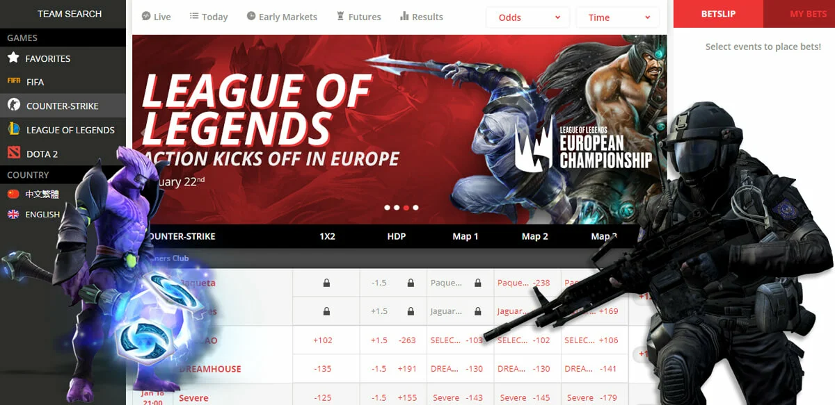 Main BetOnline Esports Page - Dota 2 and CSGO Characters