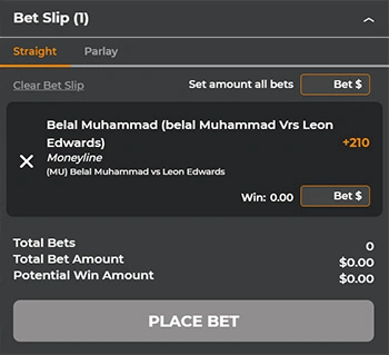 UFC Bet Slip From MyBookie