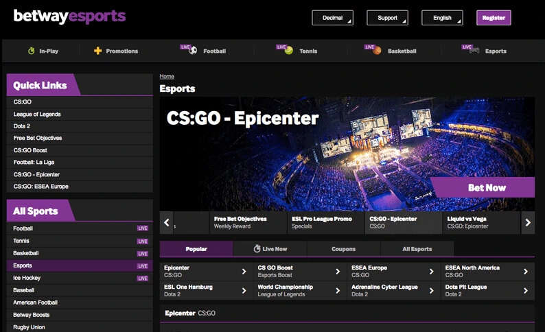 Betway Esports Page Screenshot