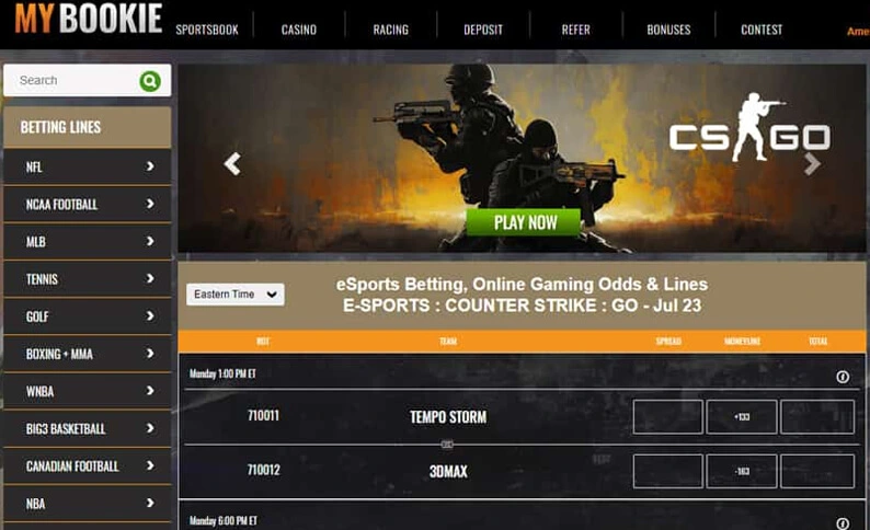 MyBookie Esports Page Screenshot