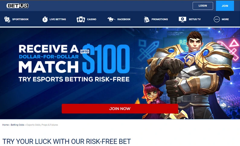 BetUS Esports Main Page Screenshot