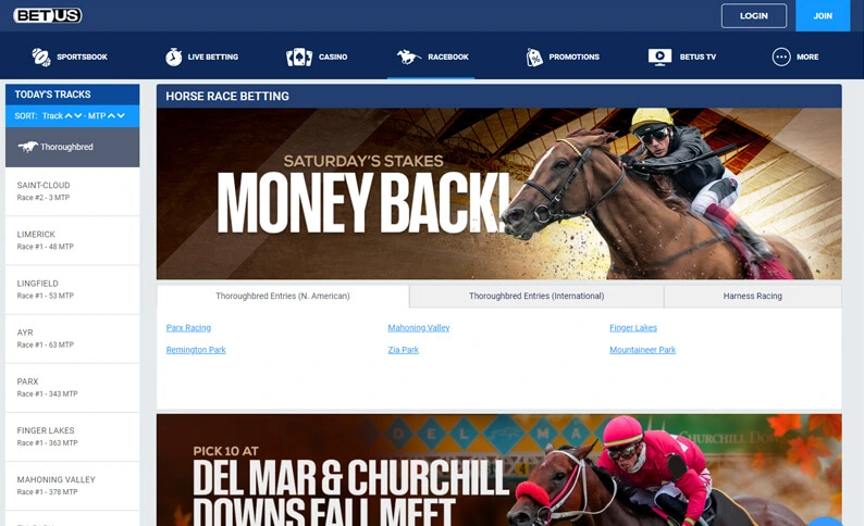 BetUS Racebook Hub Screenshot
