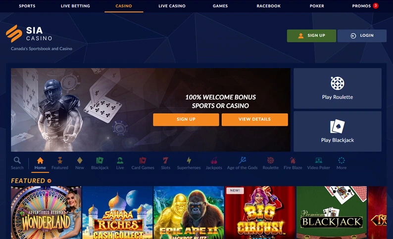 Sports Interaction Casino Hub Screenshot