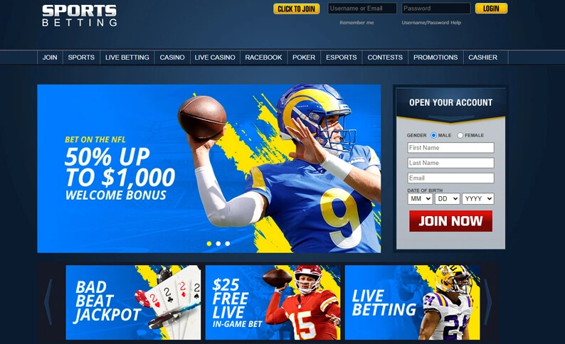 SportsBetting.ag Main Page Screenshot