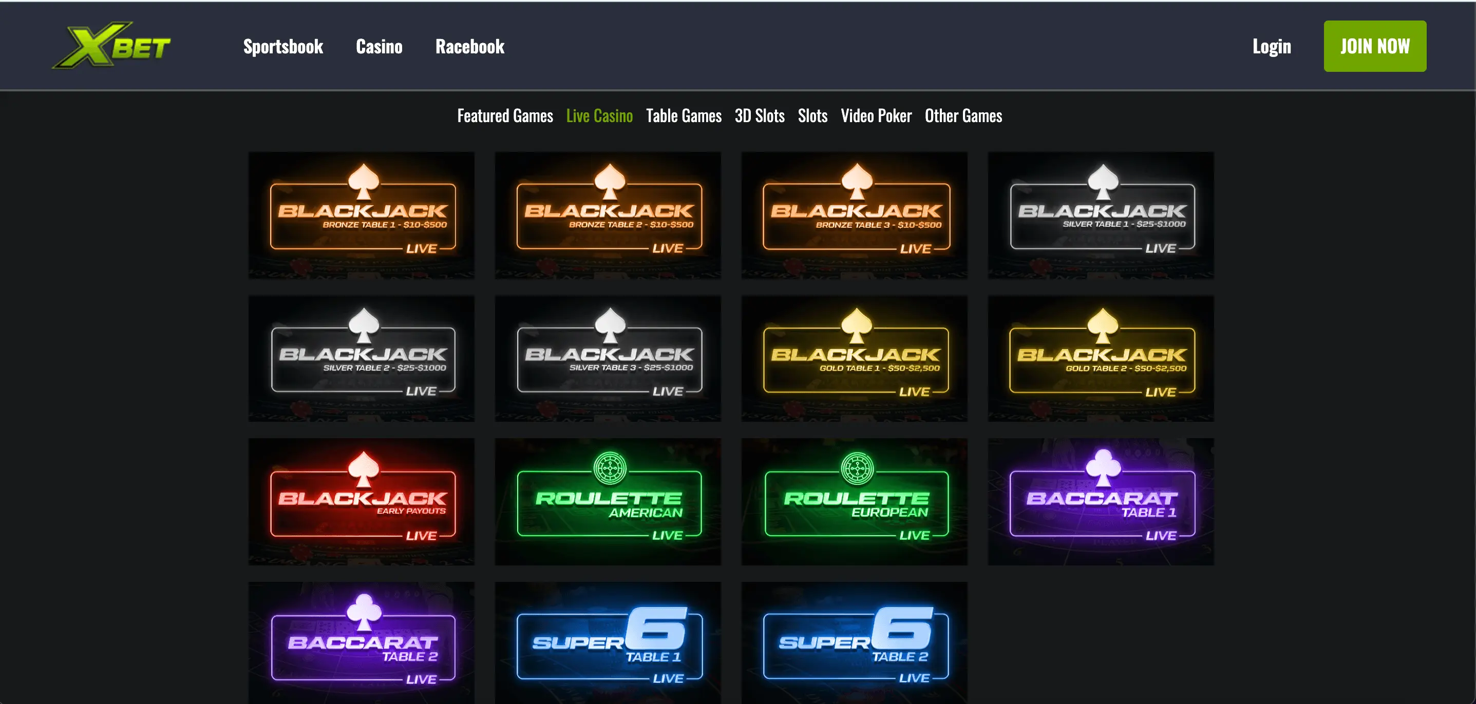 Xbet's Live Dealer Page