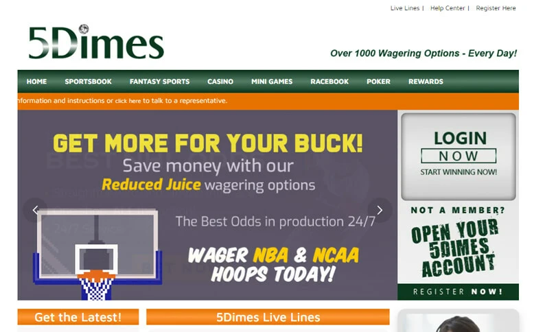 5Dimes Homepage Screenshot