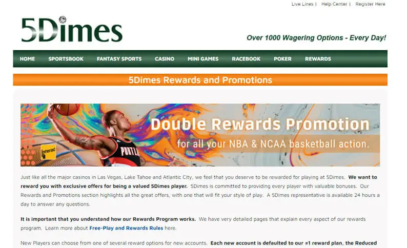 5Dimes Promotions Screenshot