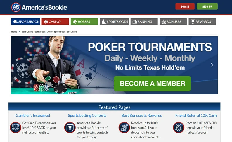 Americas Bookie Homepage Screenshot